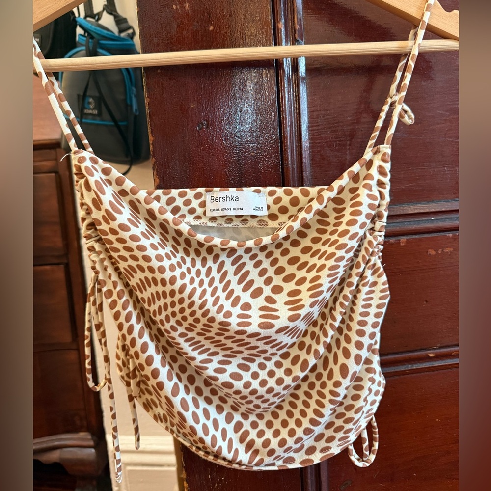 Bershka Cream and Brown Patterned Crop Top